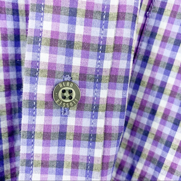 Alan Flusser Purple Plaid Gingham Button Down Large - Picture 4 of 4